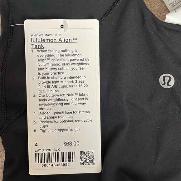NWT Lululemon Align Tank Top Black Size 4 - Picture 4 of 10